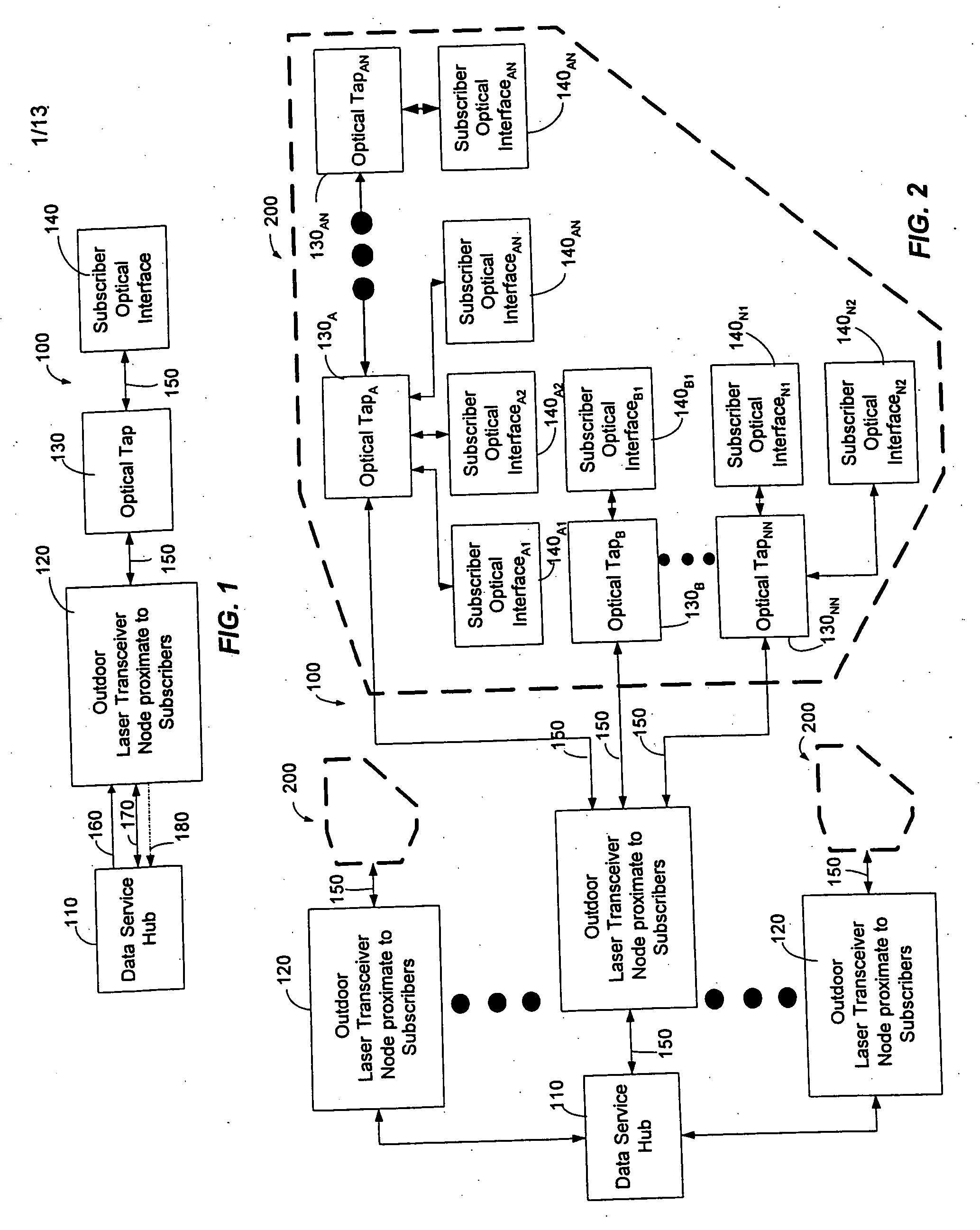 System and method for communicating optical signals between a data service provider and subscribers