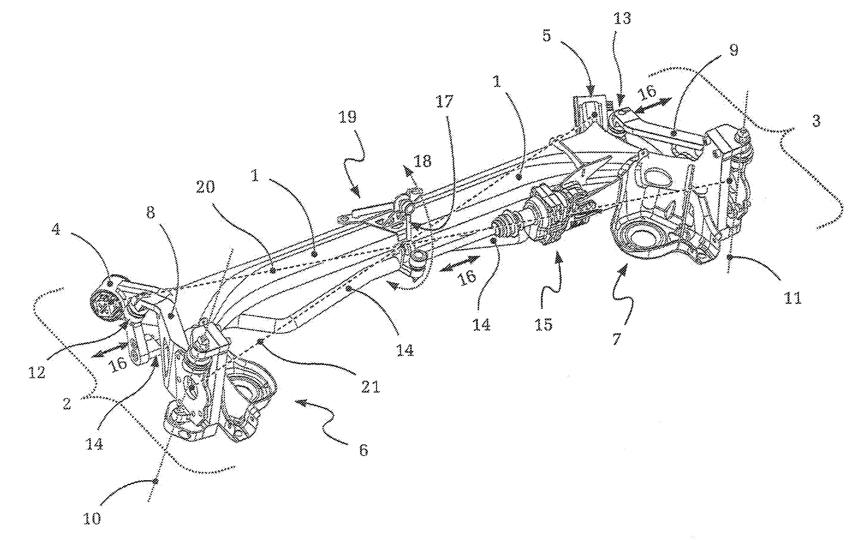 Steerable twist-beam rear suspension