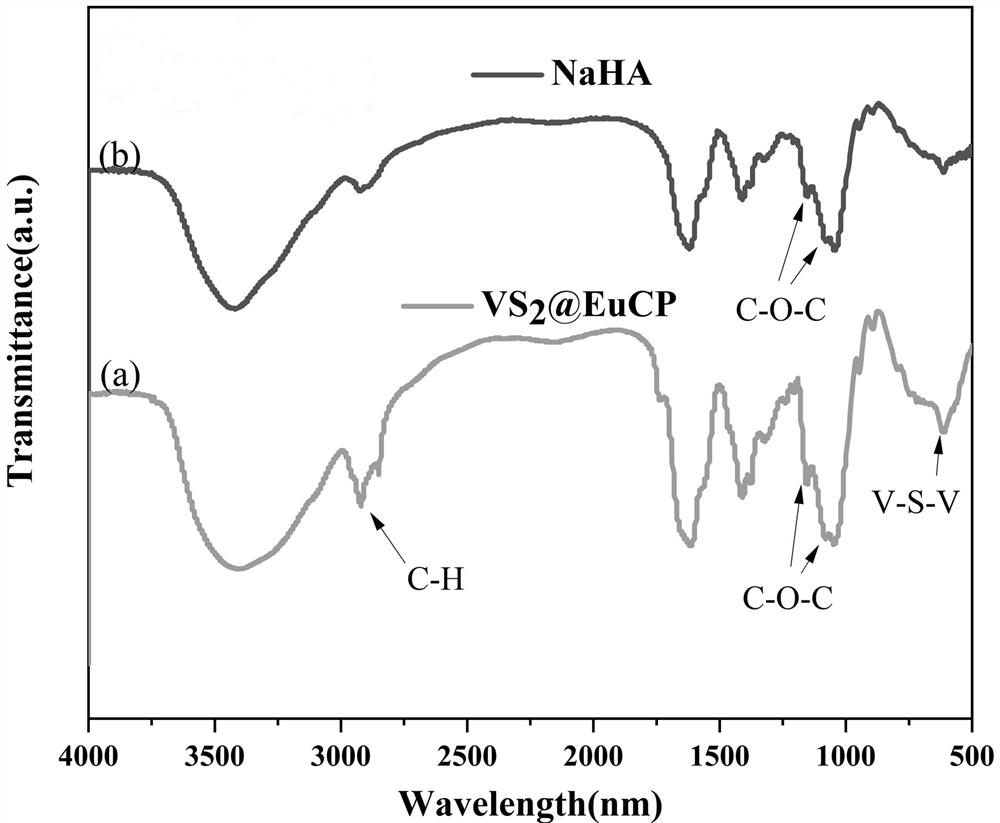 Rare earth-hyaluronic acid coordination polymer coated VS2 nanostructure as well as preparation method and application thereof