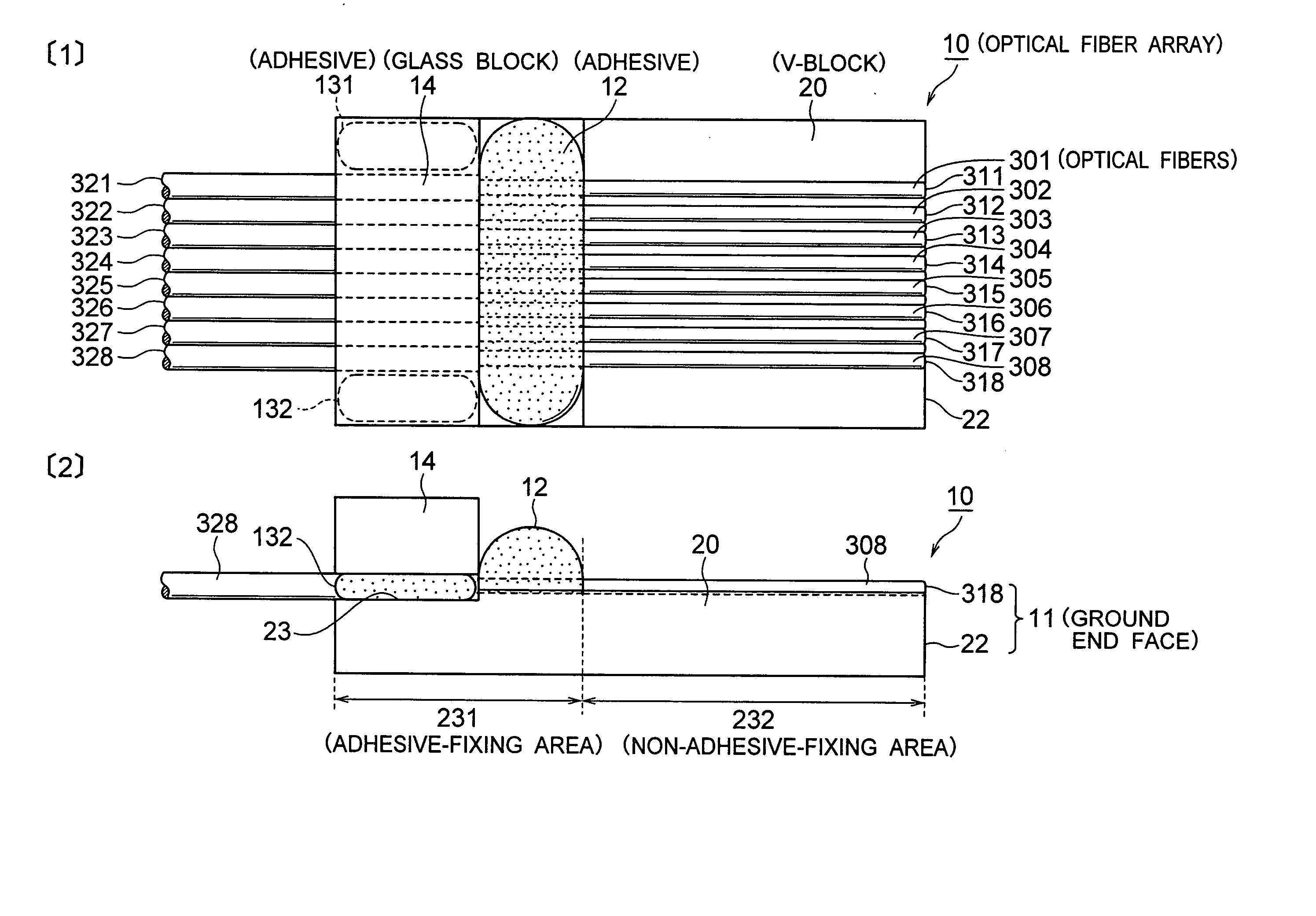 Optical fiber component, optical waveguide module, and manufacturing method