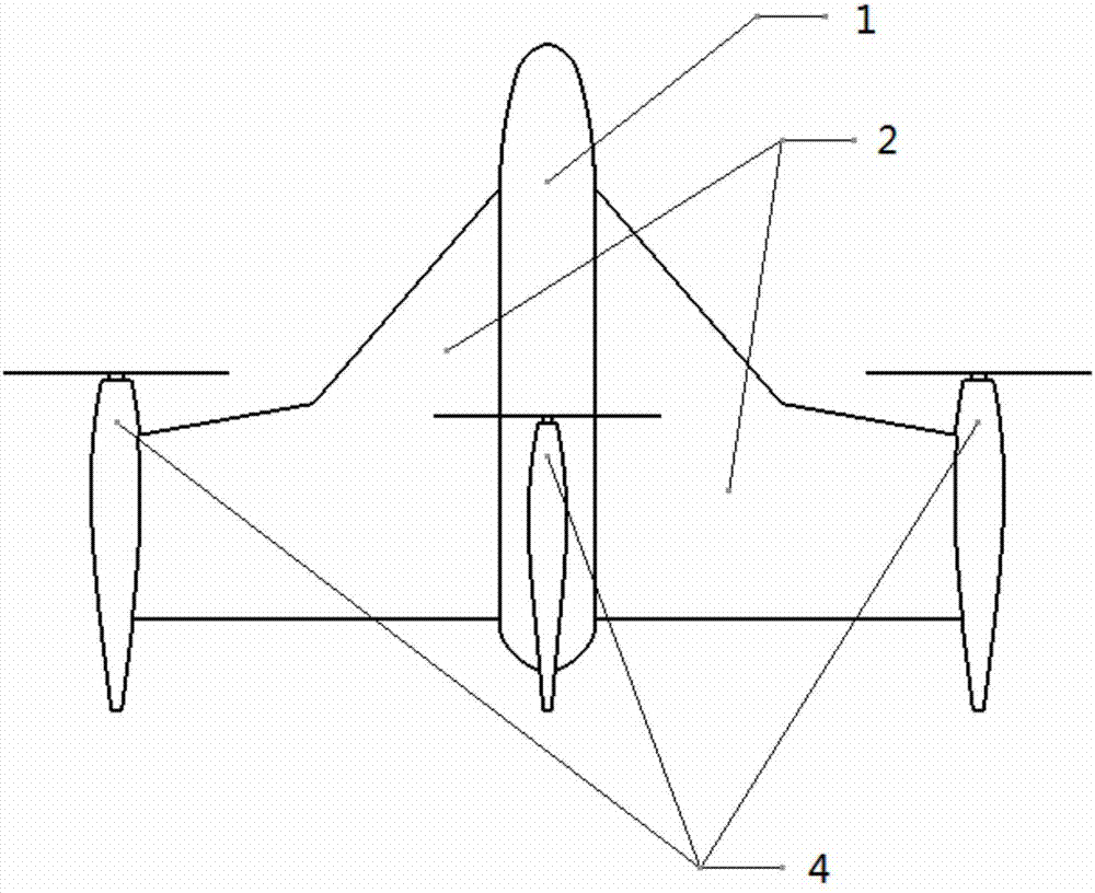 Tailstock type quad-rotor tailless configuration aircraft capable of taking off and landing perpendicularly