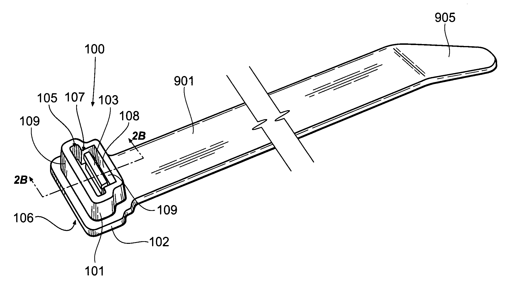 Element of a cable tie strap