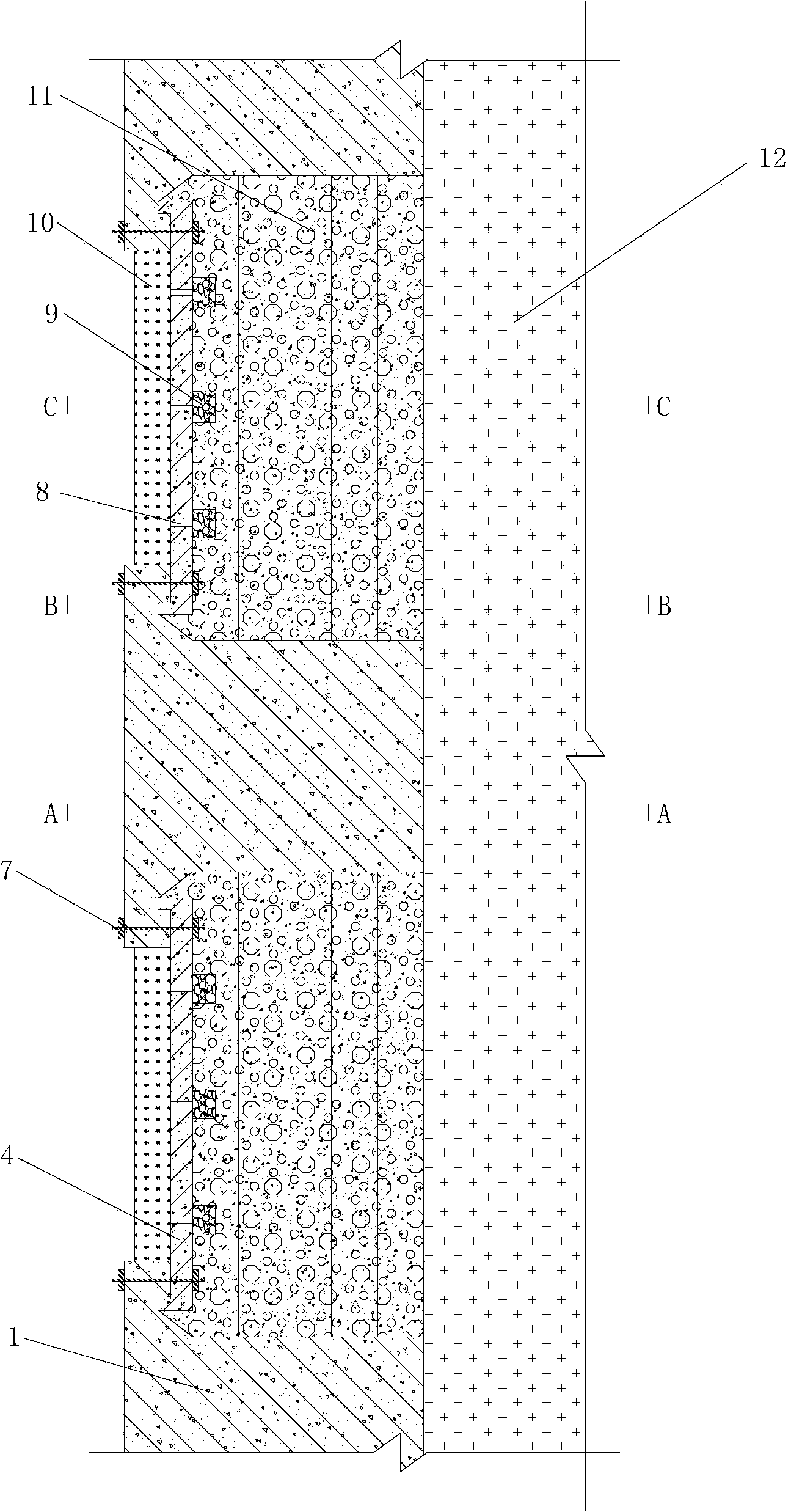 Construction method for cast-in-place prefabricated combined type earth-retaining wall structure