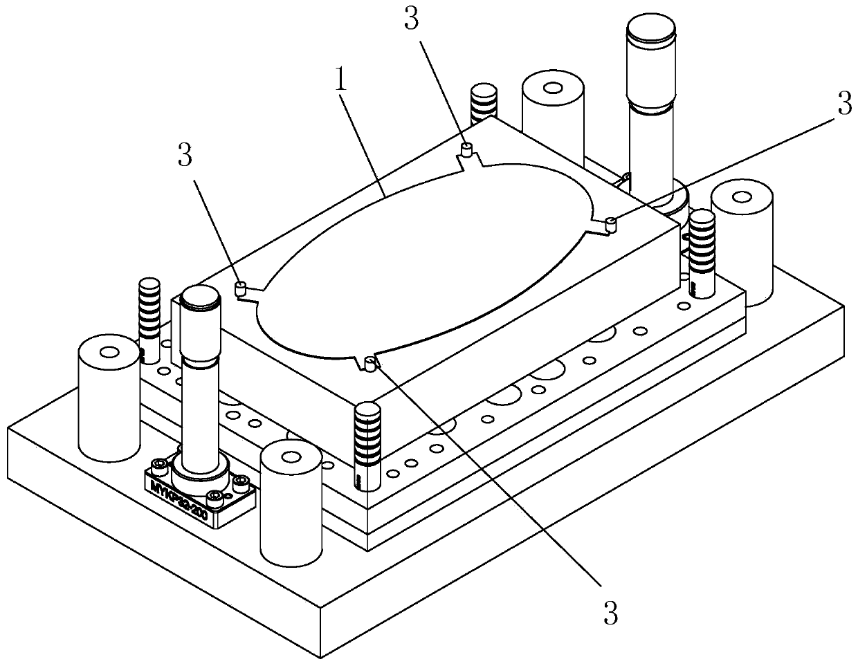 Material side line positioning method for automobile testing silencer end cover composite molding mold