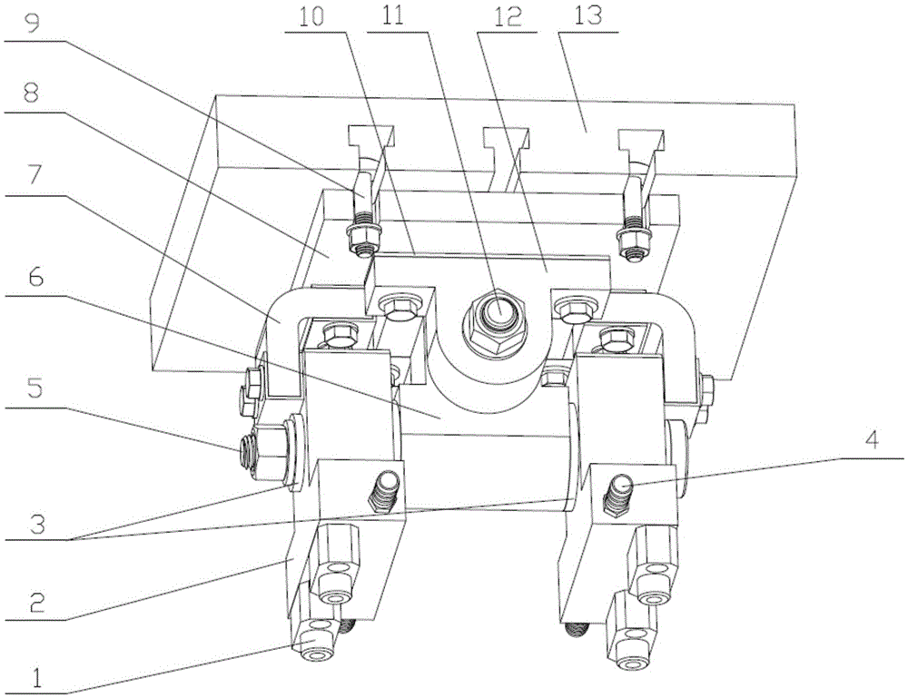 A floating four-point simultaneous projection welding upper electrode structure