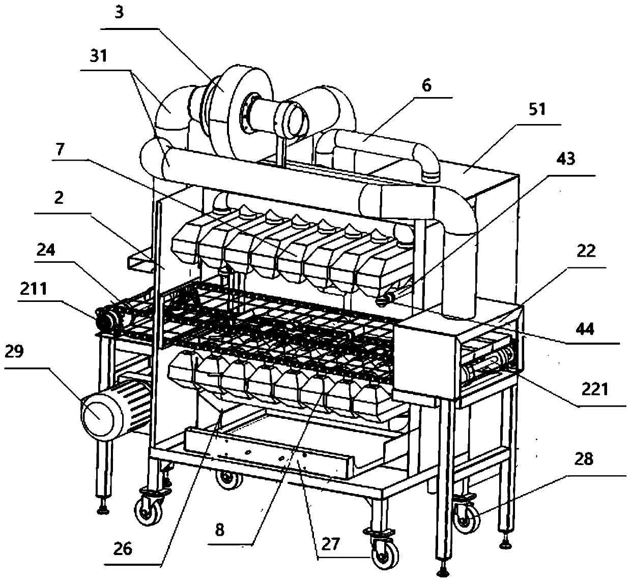 Device for flexibly processing food through superheated steam