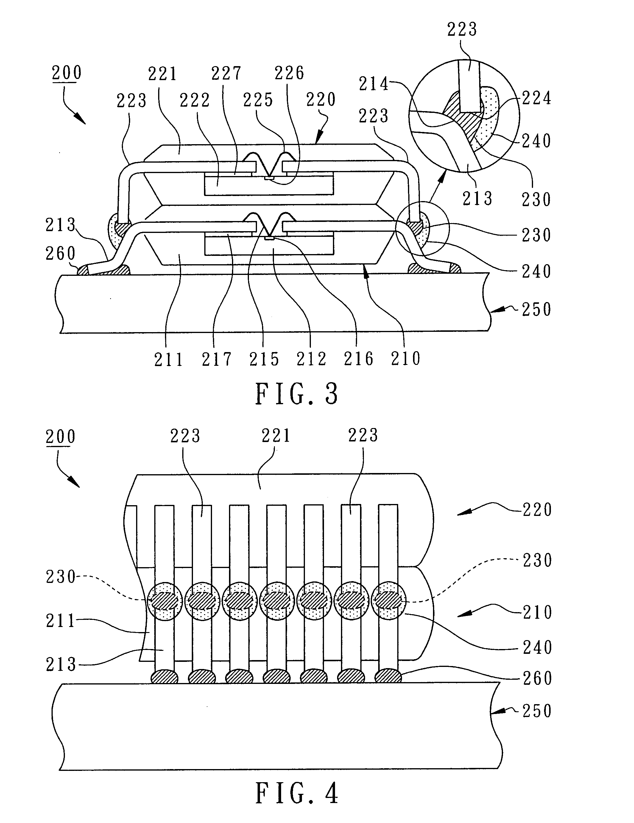 POP (Package-On-Package) device encapsulating soldered joints between externals leads