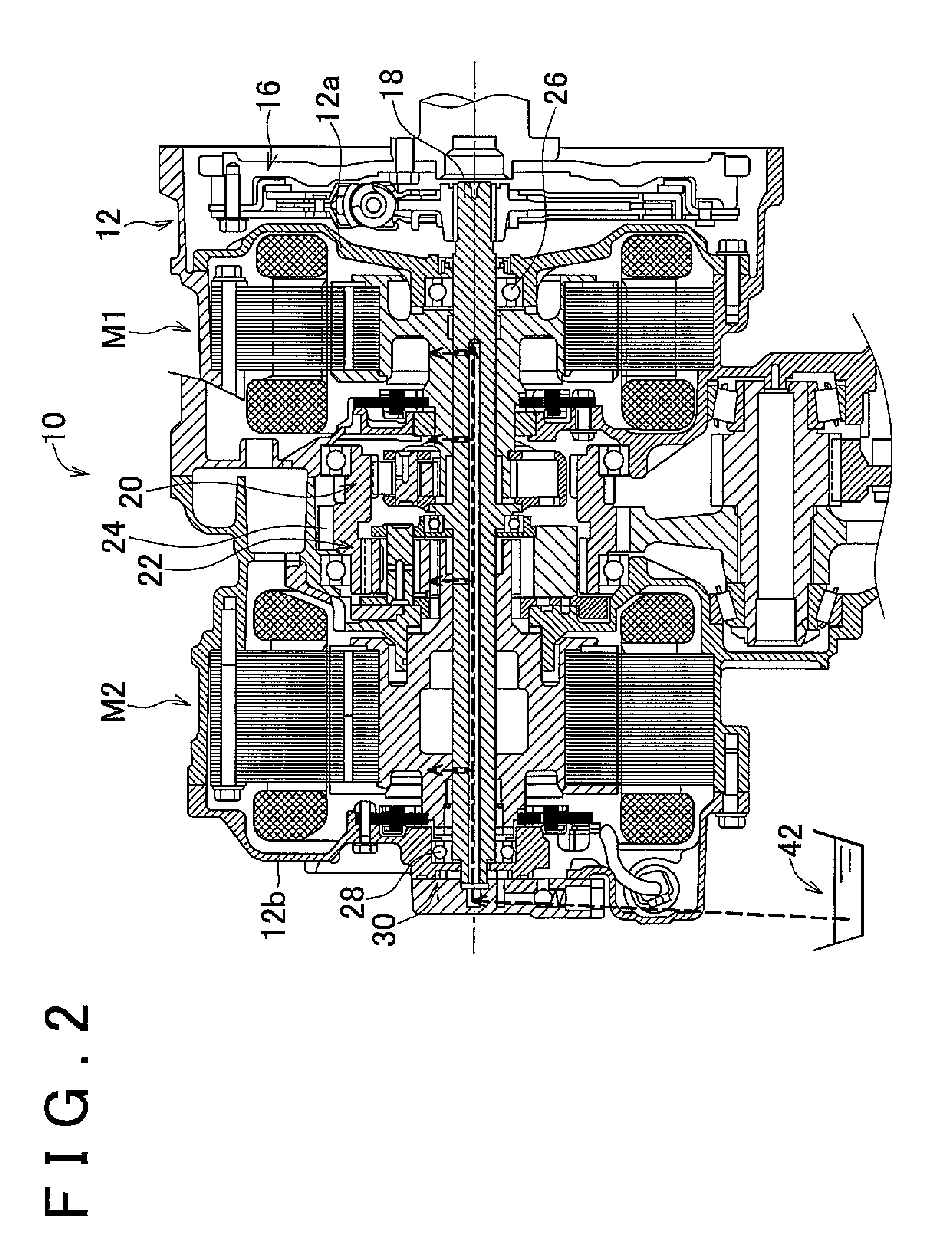 Control device for hybrid vehicle driving device, and control method for the driving device