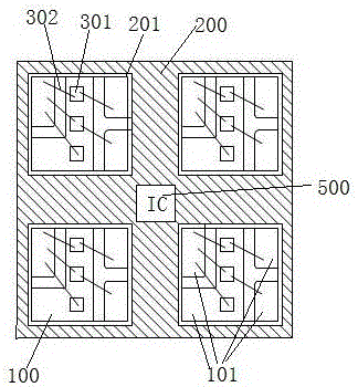 Surface mounting type RGB-LED (Red, Green and Blue-Light Emitting Diode) packaging module integrating IC (Integrated Circuit)