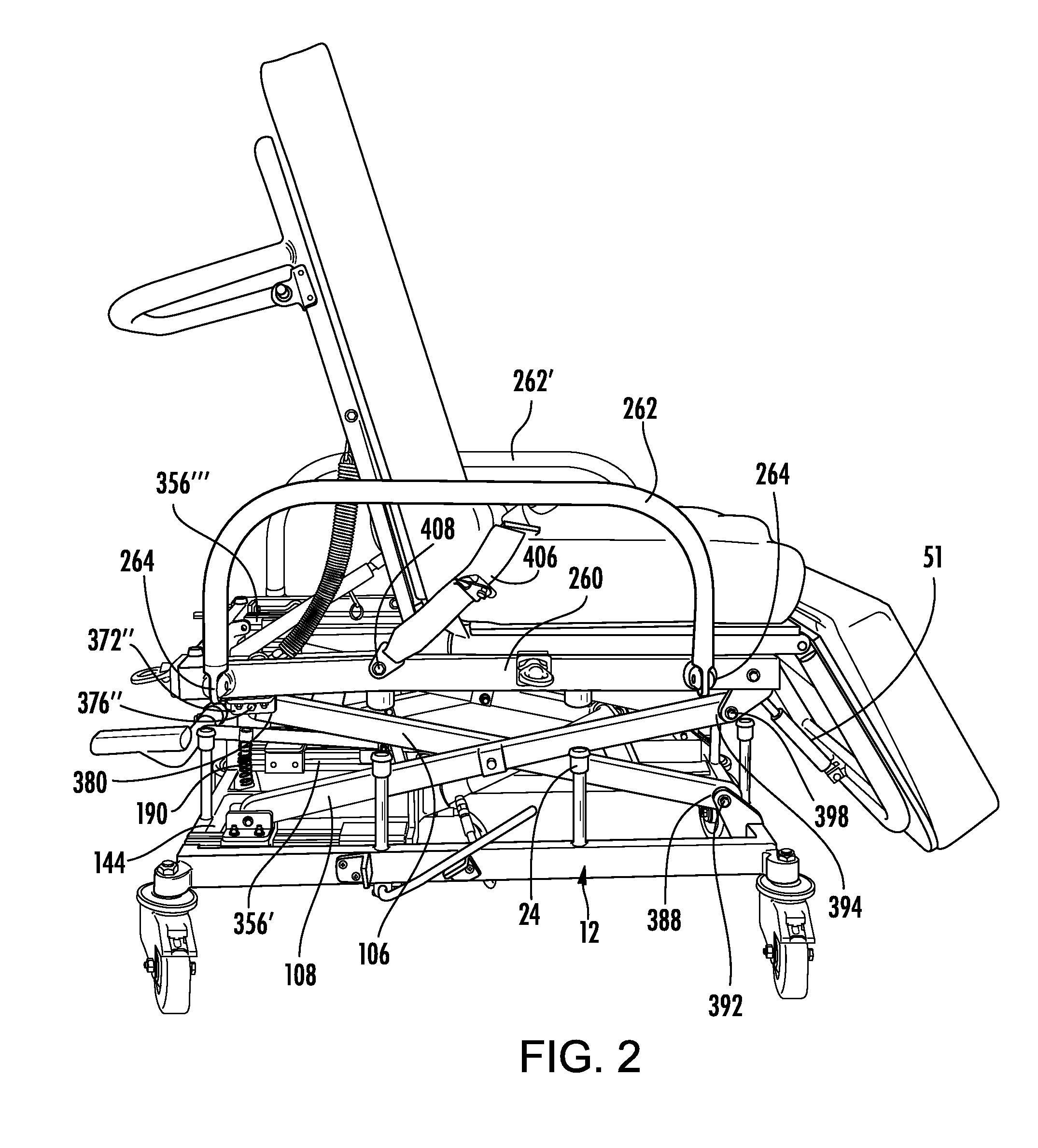 Mobile transportation device convertible to an examination table and for use in a motor vehicle and method thereof