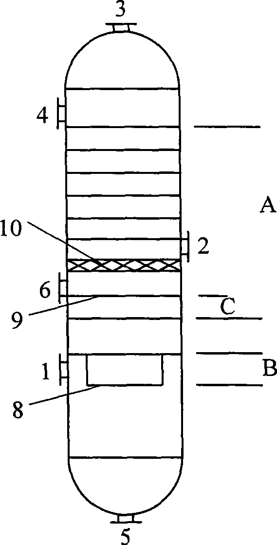 Multifunctional tower for carbonyl synthesis process of acetic acid