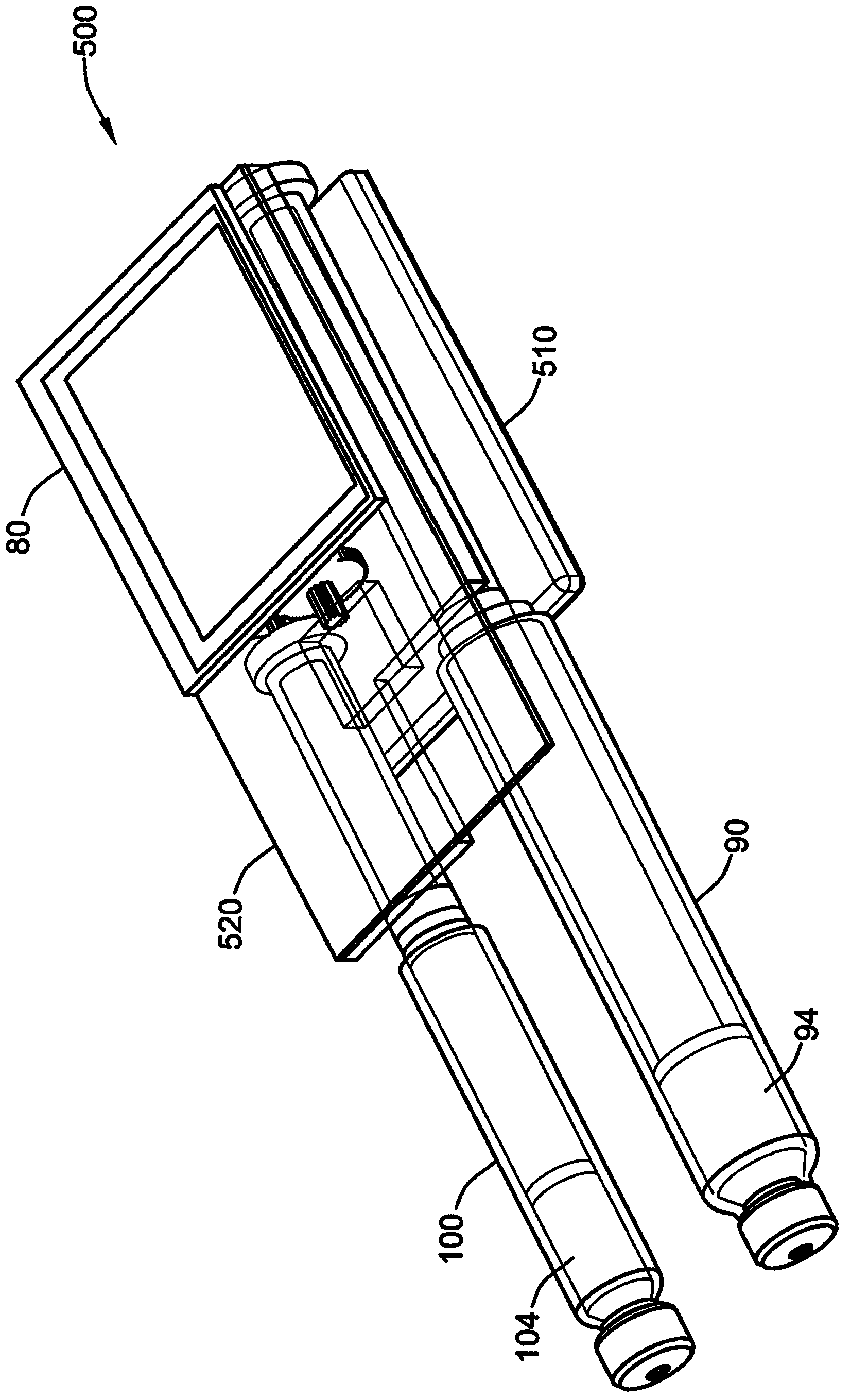 Medical device for delivering at least one fluid from medical device