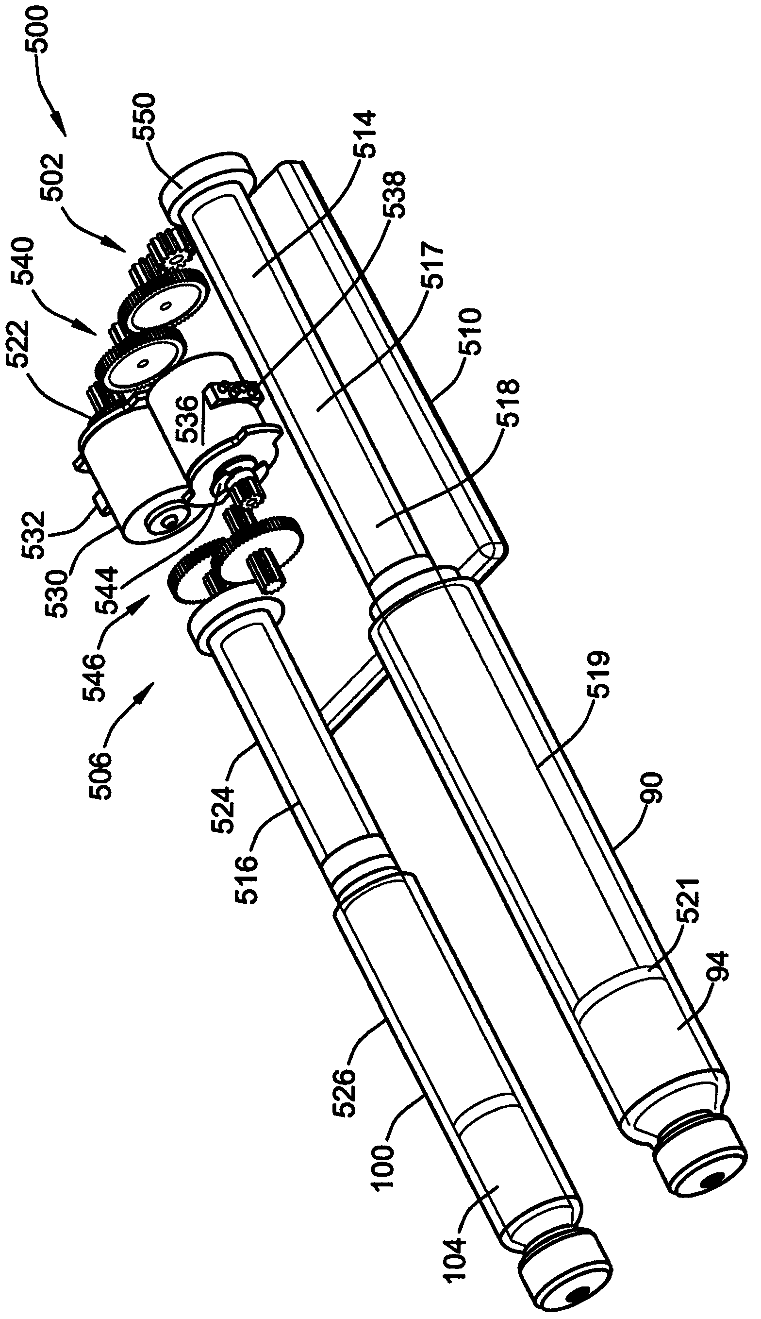 Medical device for delivering at least one fluid from medical device