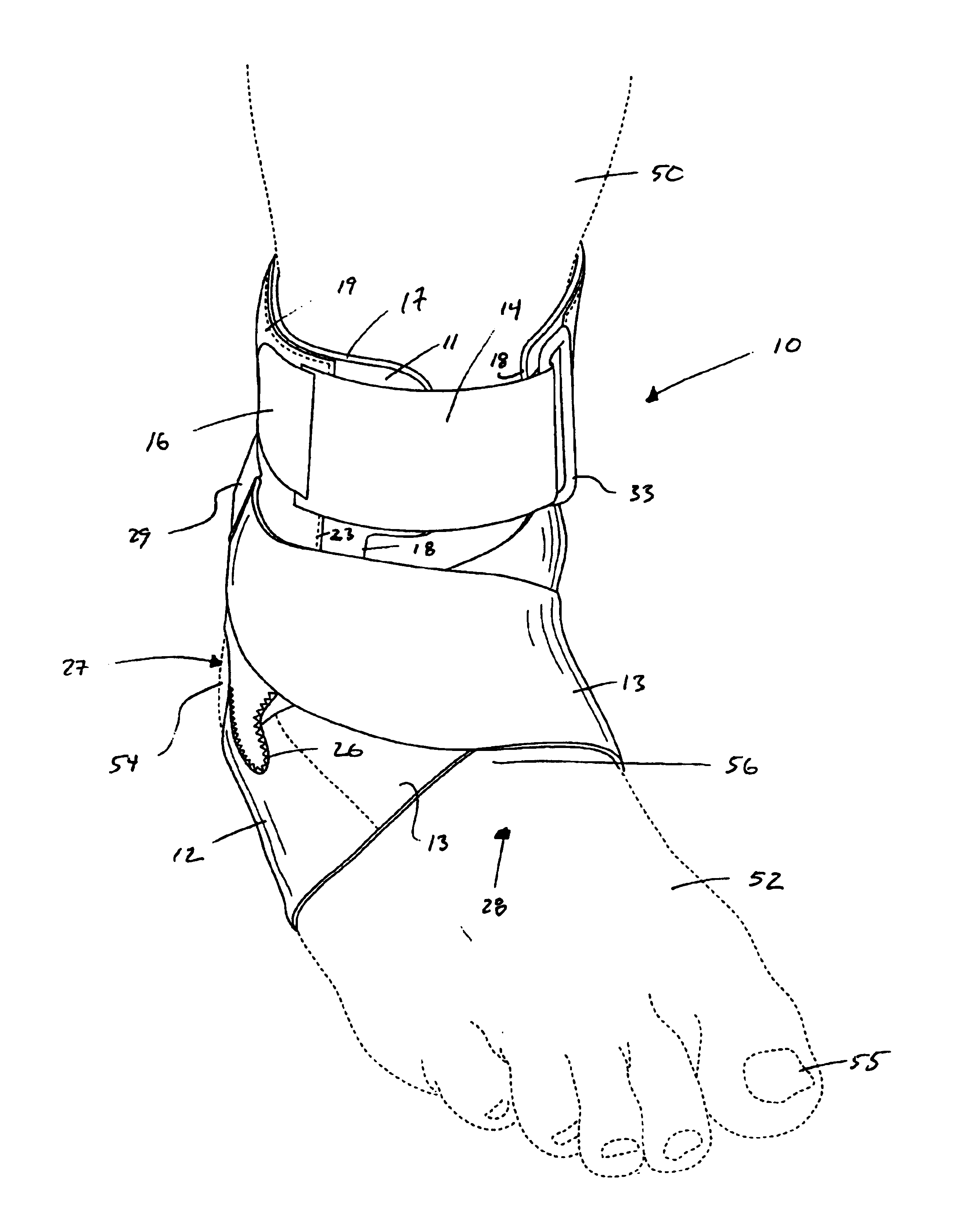 Nonbulky ankle brace for use with footwear