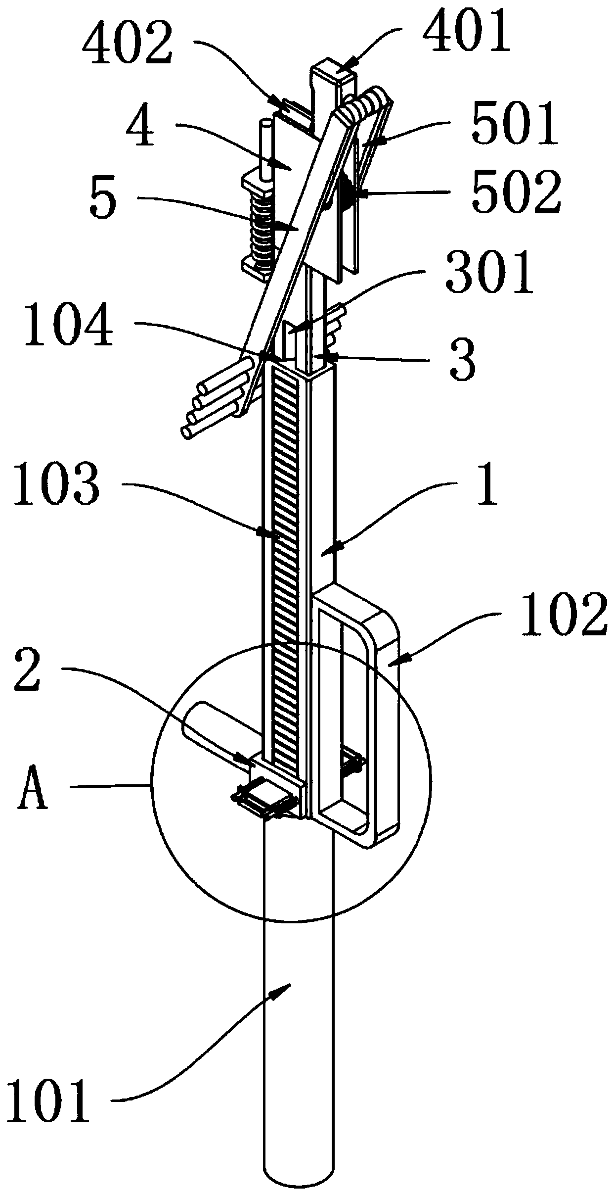 Device capable of peeling off sugarcane tops at different heights