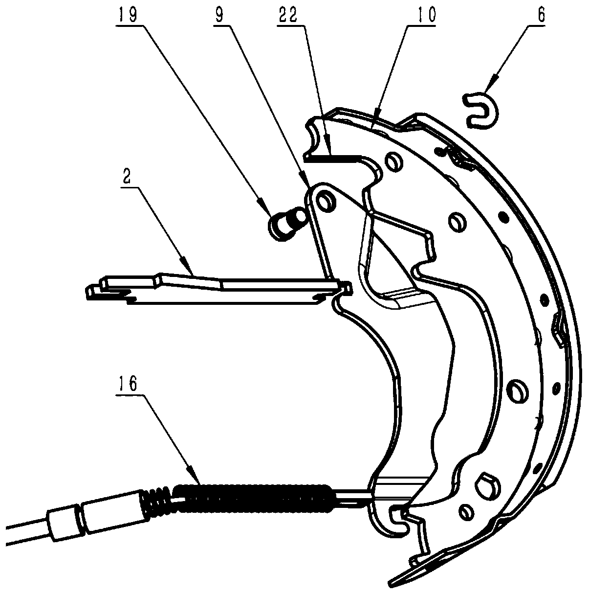 Self-adjustable servo type service drum brake with parking function