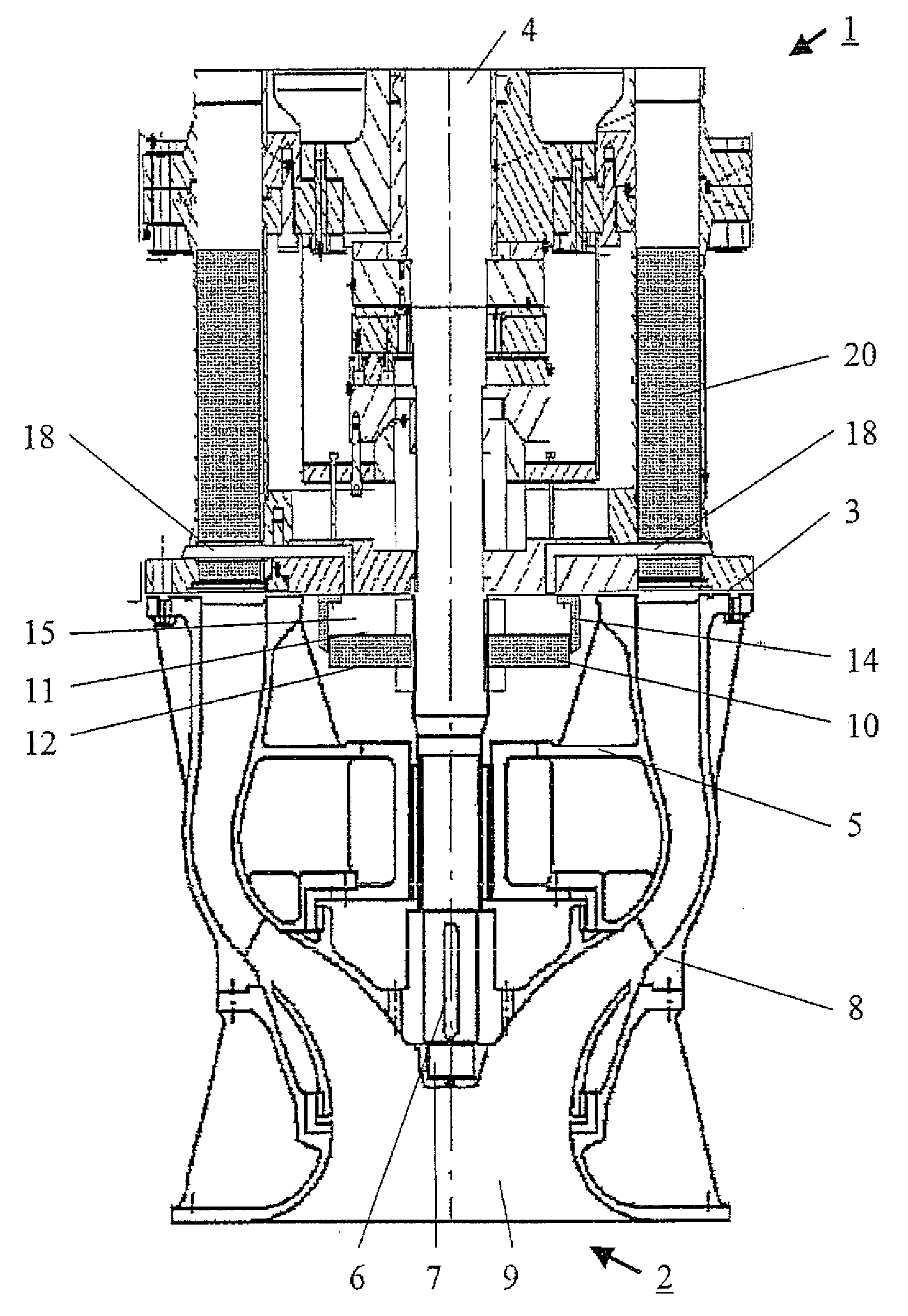 Device and procedure for axial thrust compensation