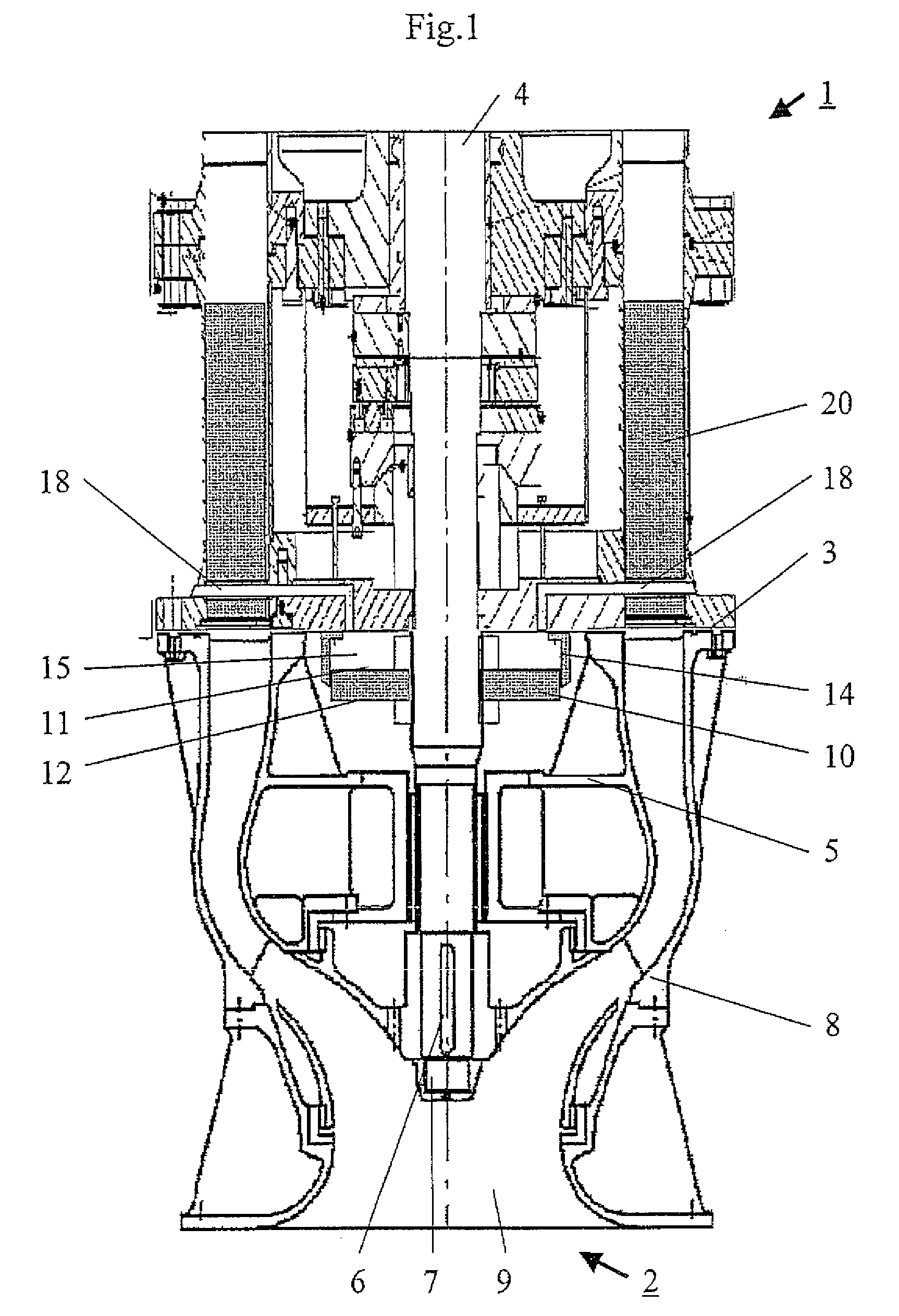 Device and procedure for axial thrust compensation