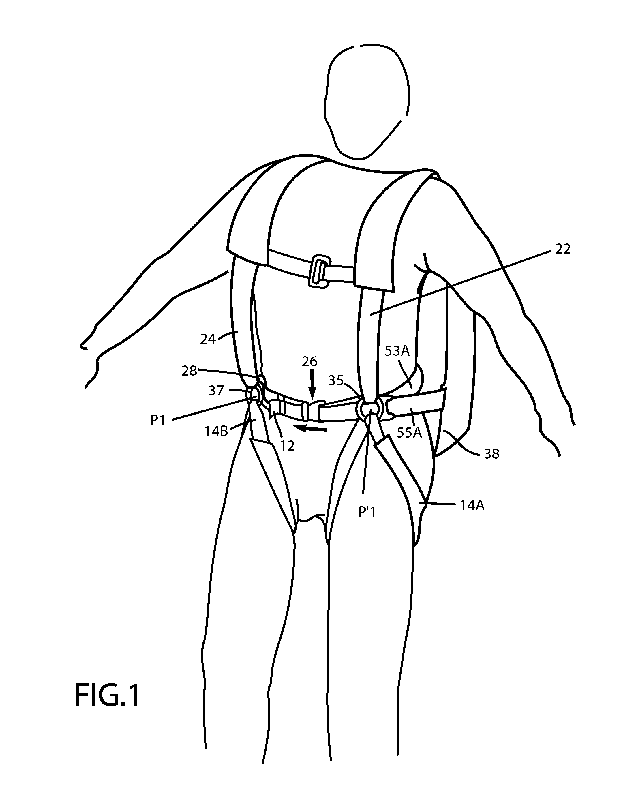 Harness with adjustable back strap