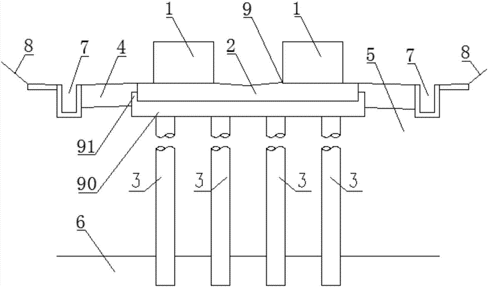 The transition section structure of pile foundation joist type rail-bearing beam in the excavation section of medium and low speed maglev double line
