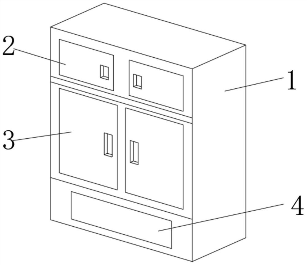 A solid wood double door storage cabinet