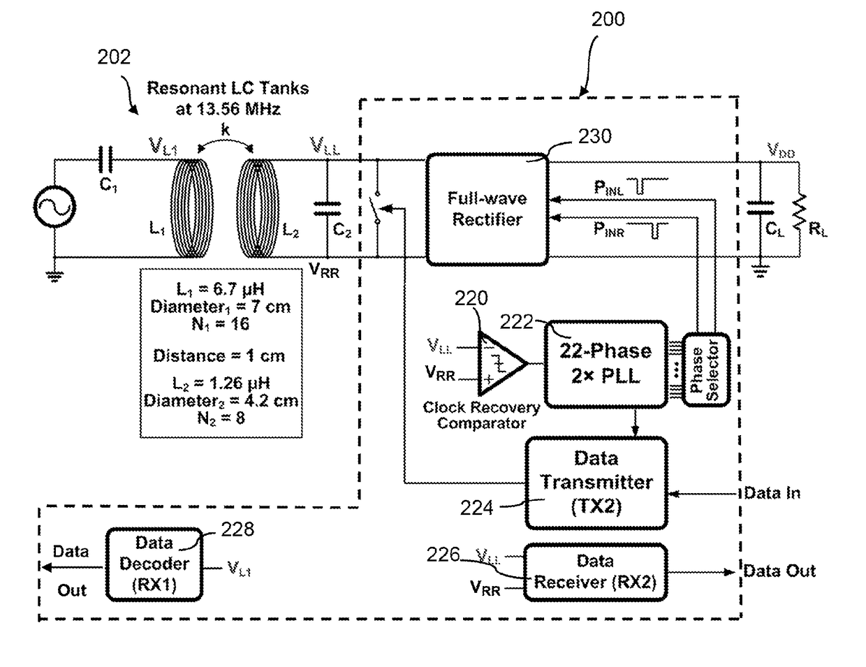 Wireless data and power transfer over an inductive telemetry link