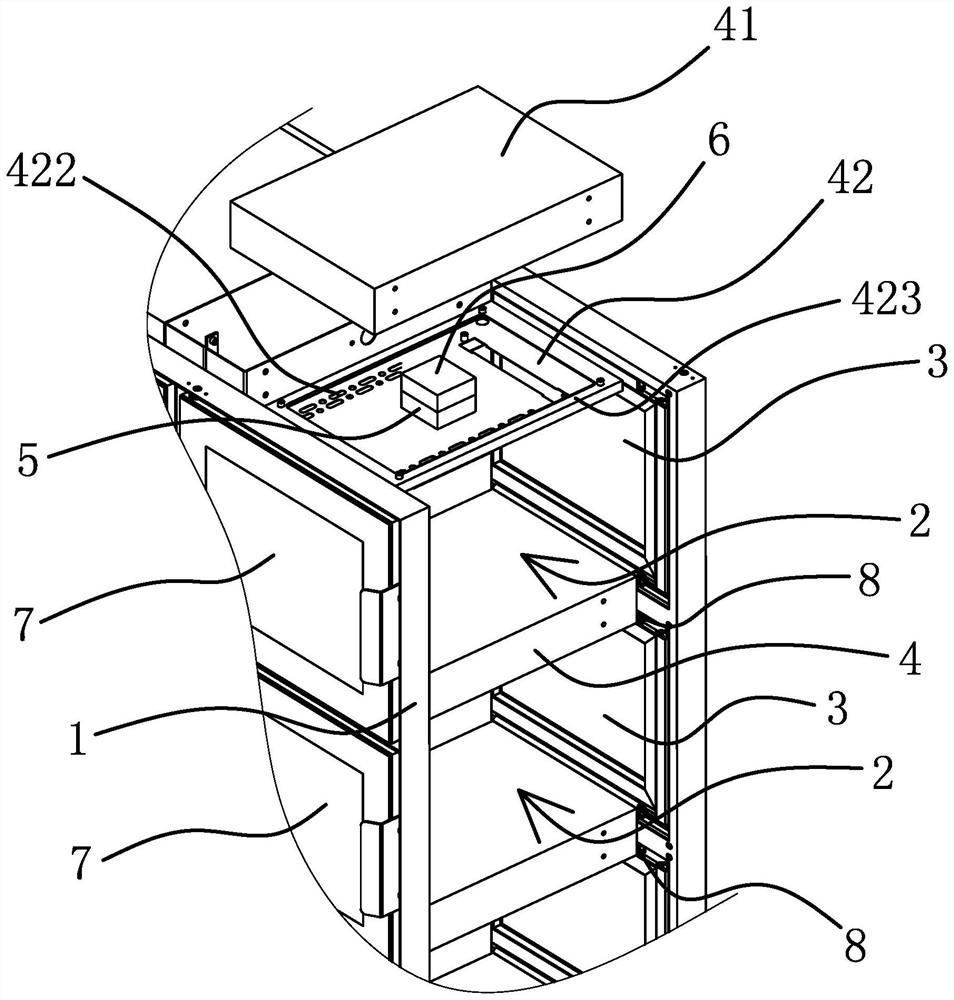 Heating structure of food taking cabinet