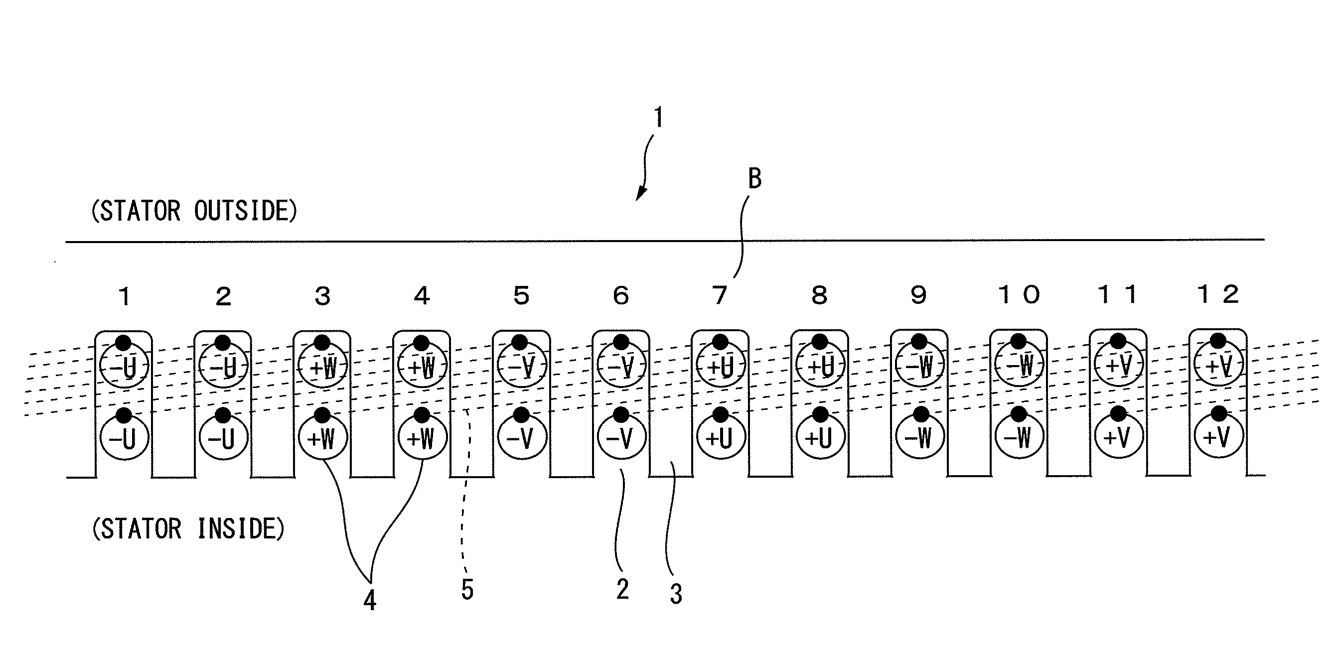 Three-phase alternating current electric motor provided with structure reducing torque ripple
