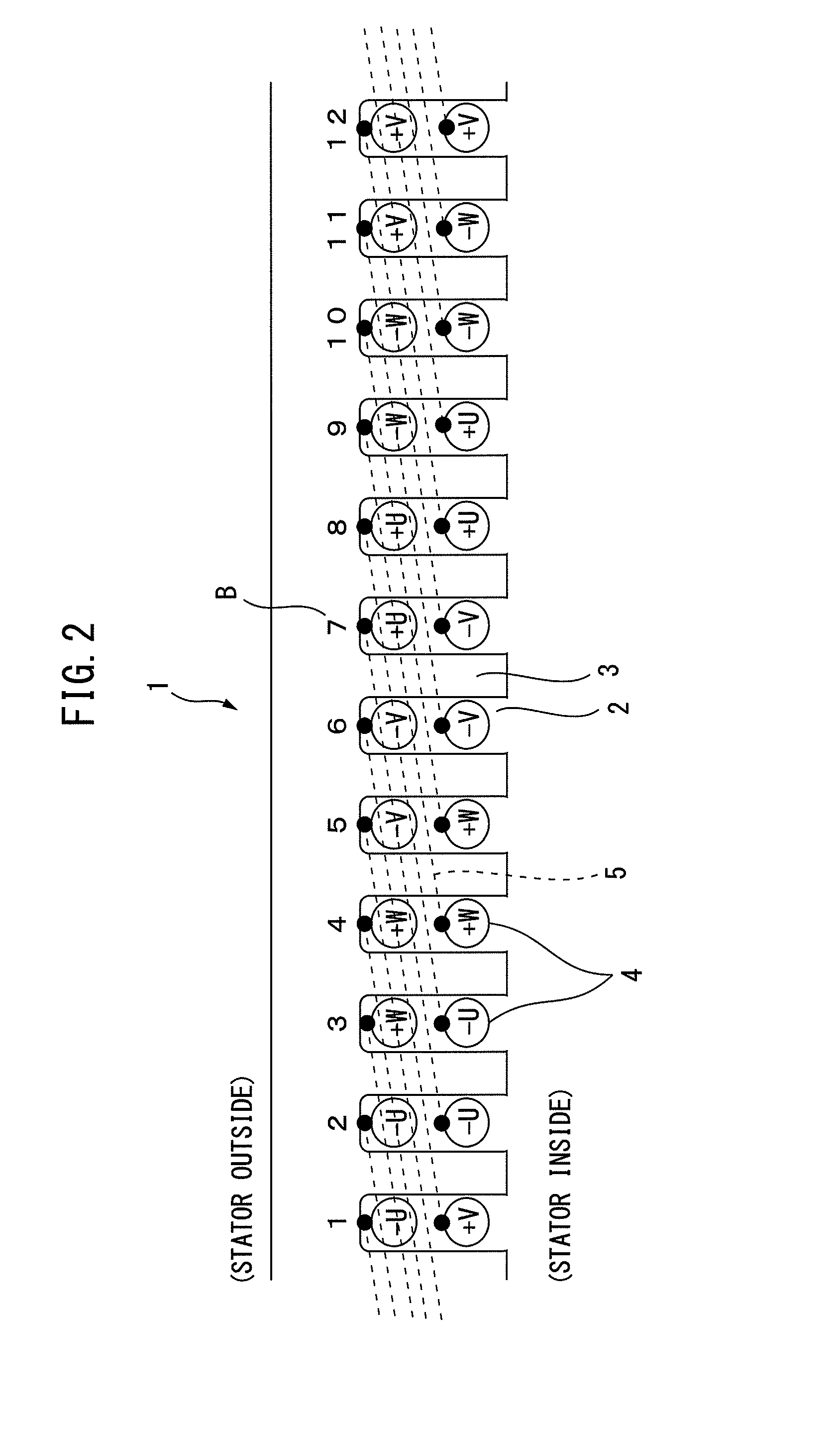 Three-phase alternating current electric motor provided with structure reducing torque ripple