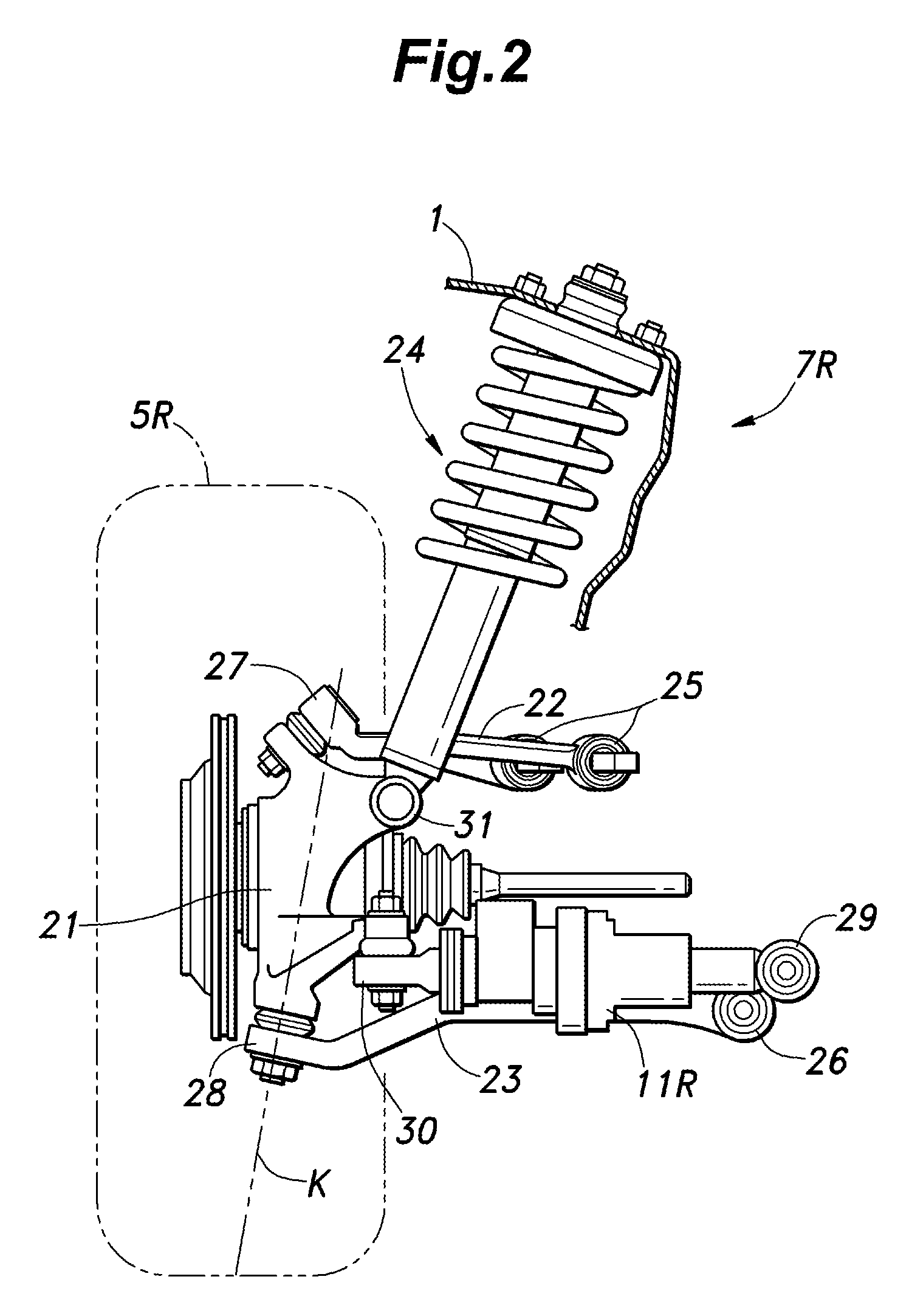 Rear wheel toe angle control system for a vehicle