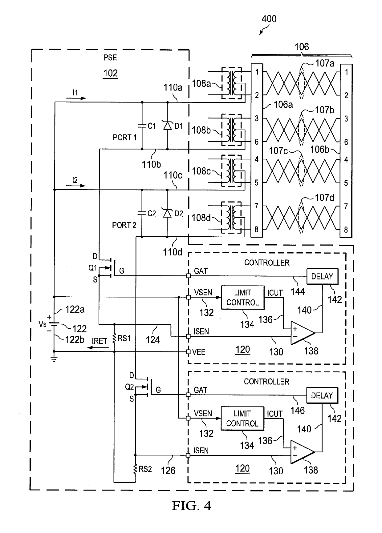 System and method for controlling power delivered to a powered device through a communication cable