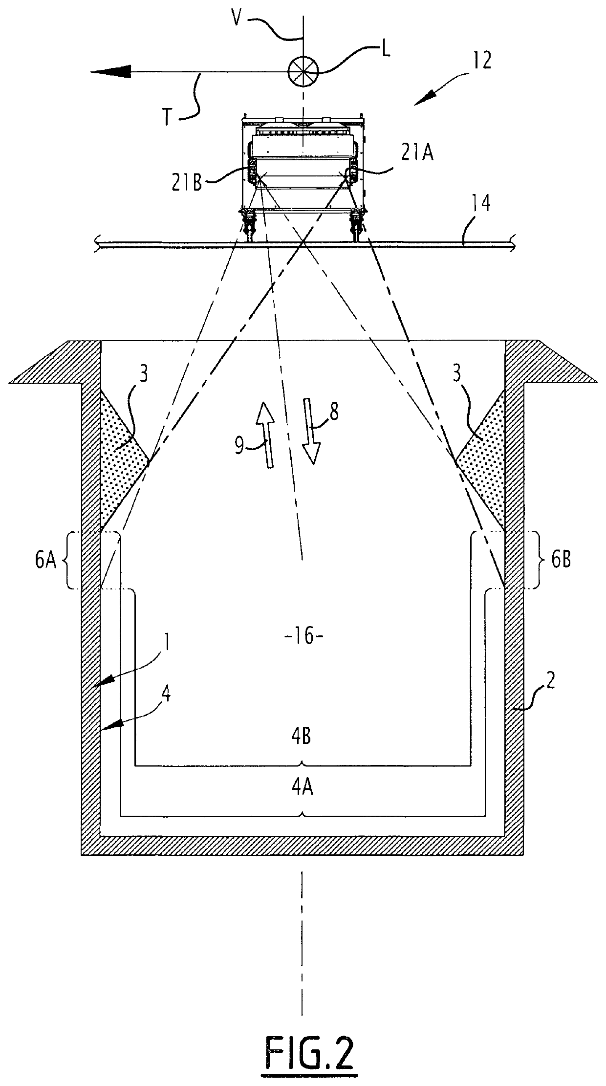 Process and device for measuring wear of a refractory lining of a receptacle intended to contain molten metal