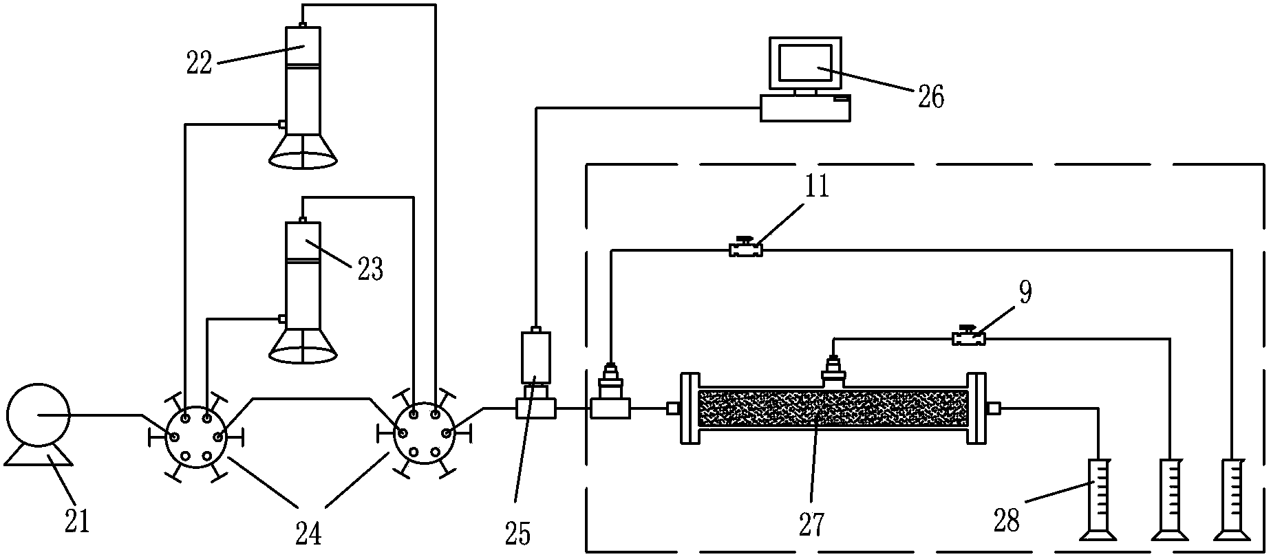 Sand filling tube combination device for simulating fractured reservoir