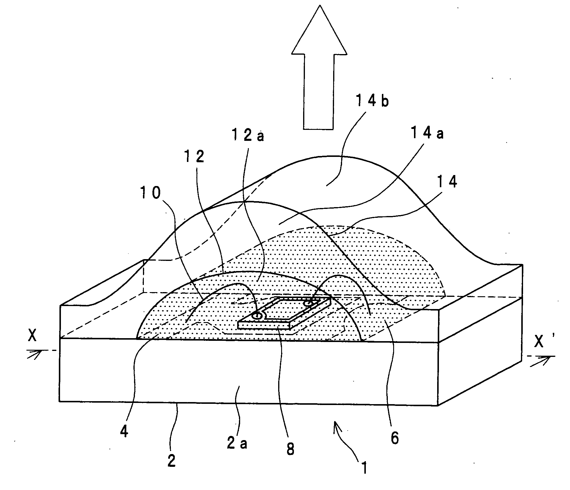 Light emitting device provided with lens for controlling light distribution characteristic