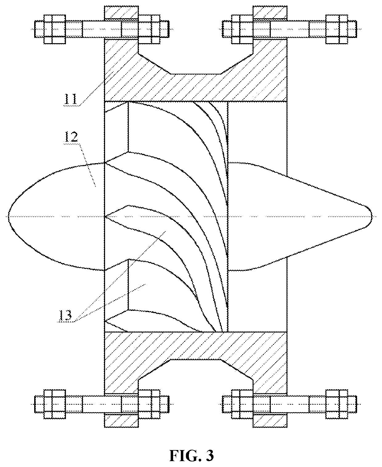 Three-stage tubular t-shaped degassing device with microbubble axial flow and spiral flow fields
