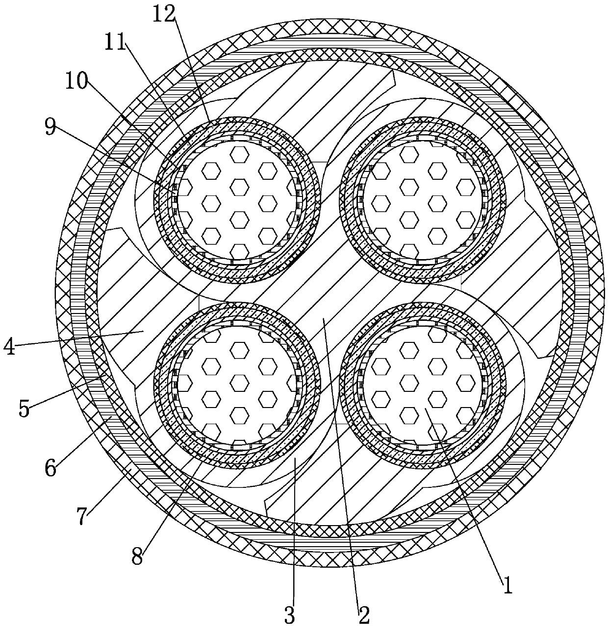 Copper core low-voltage power cable with armor structure, and manufacturing method