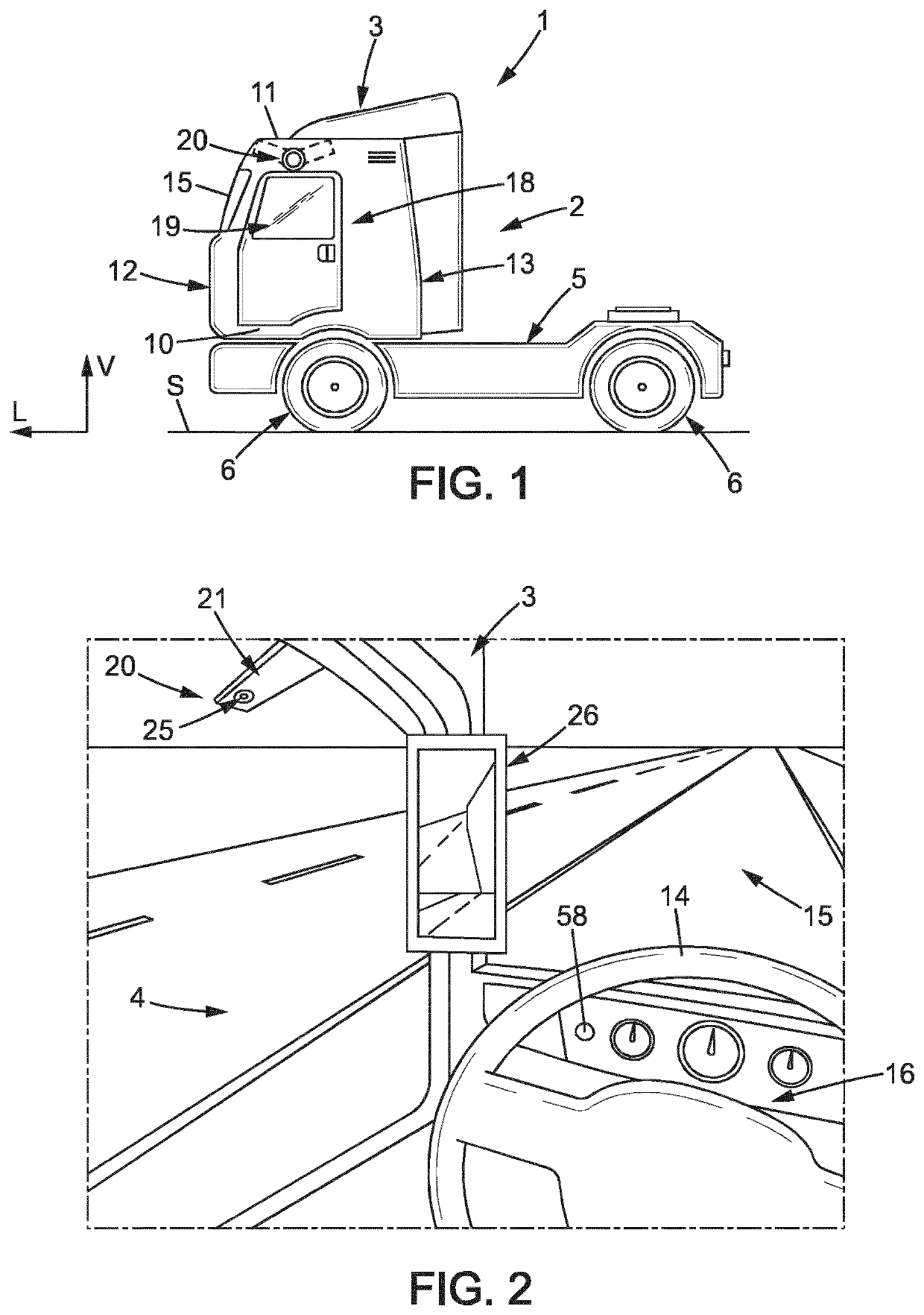 Vehicle comprising a viewing system and method for adjusting position of a monitor of the viewing system