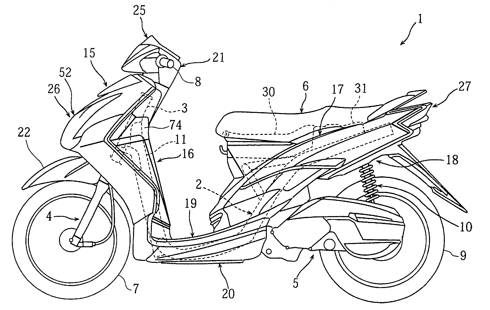 Motorcycle with storage compartment