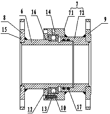 Externally-connected water pipe connecting structure for centrifugal casting machine