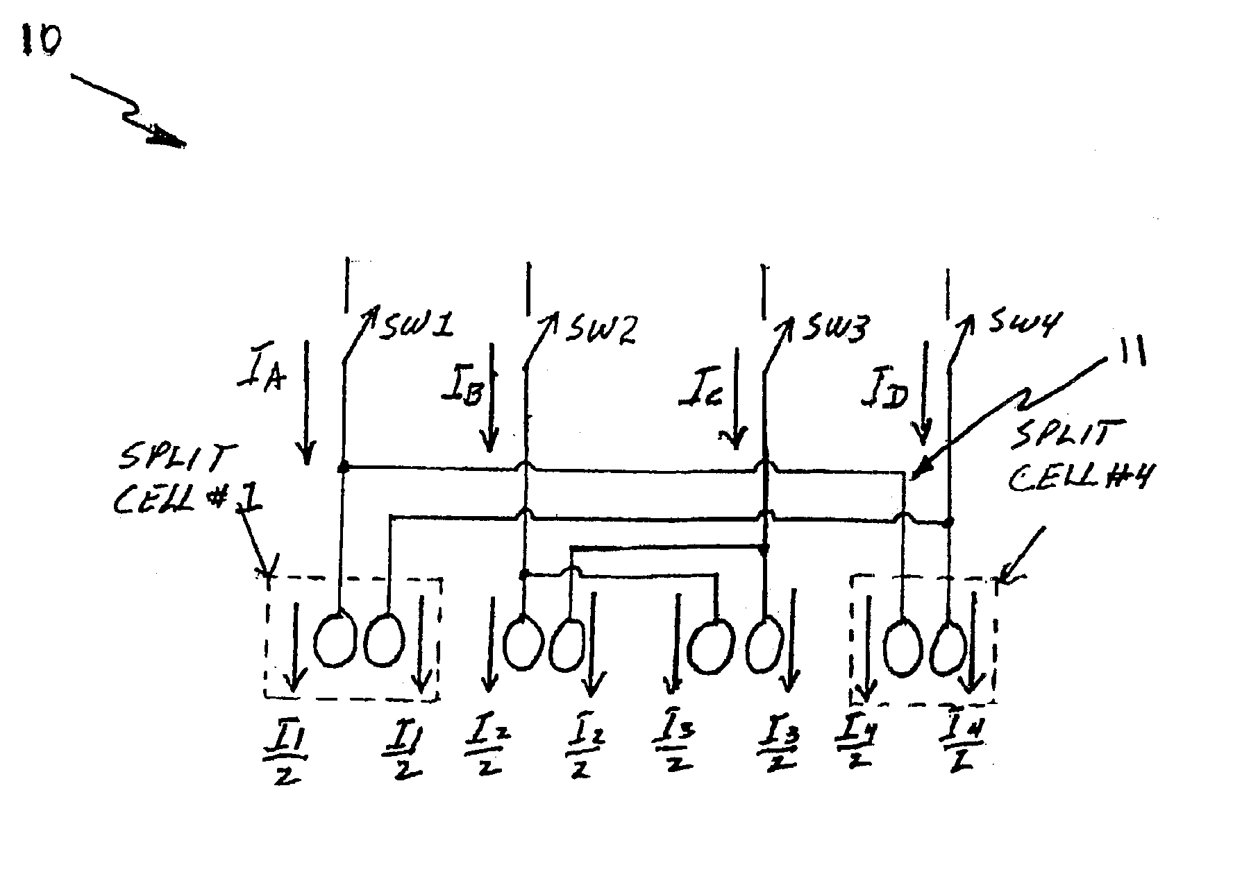 Split cell bowtie digital to analog converter and method