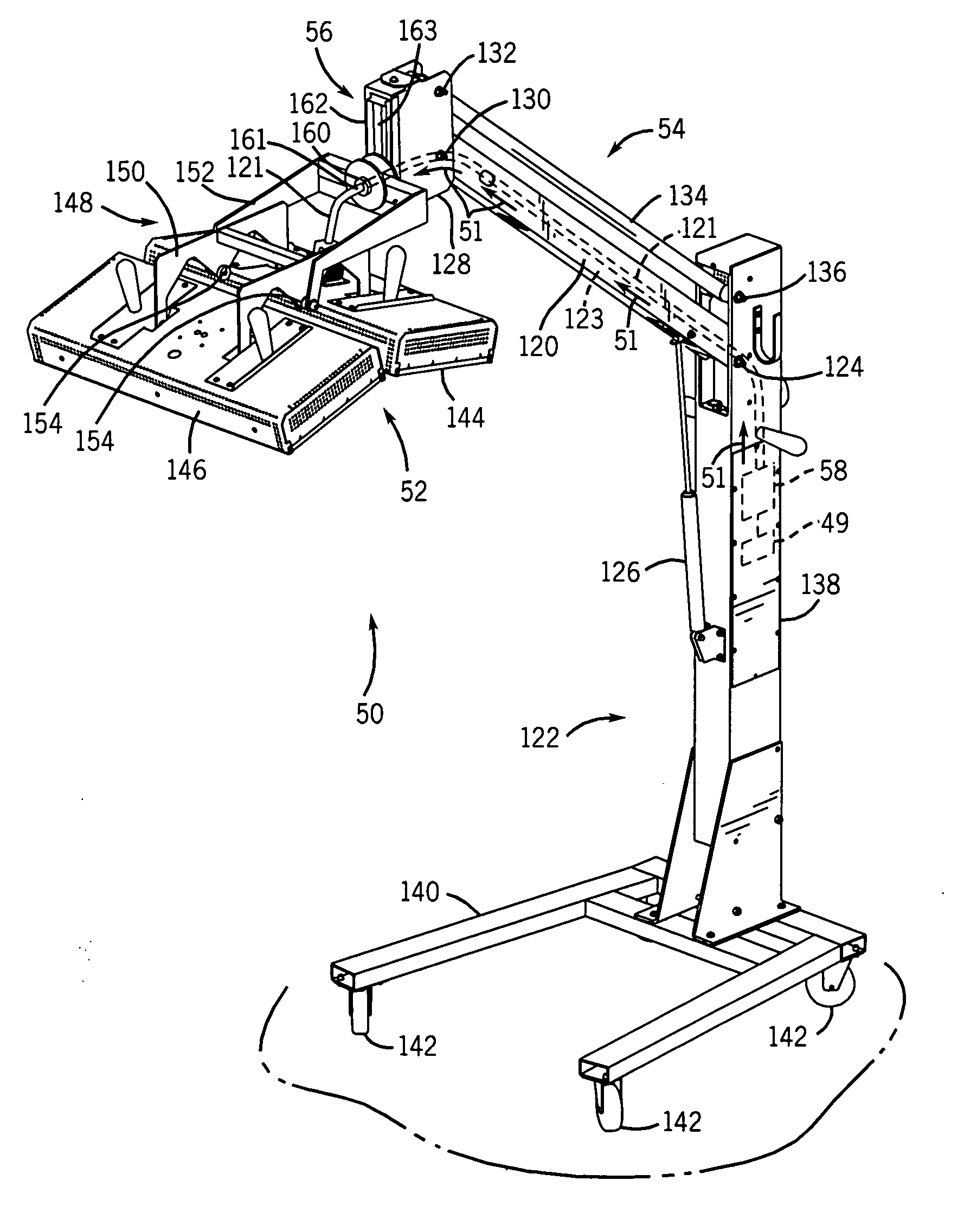 System and method having arm with cable passage through joint to infrared lamp