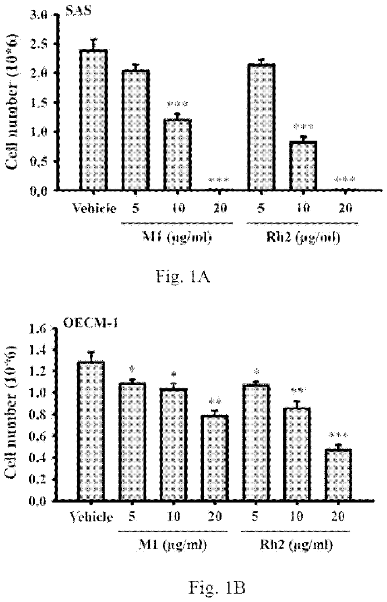 Use of ginsenoside m1 for manufacturing medicament for treating oral cancer