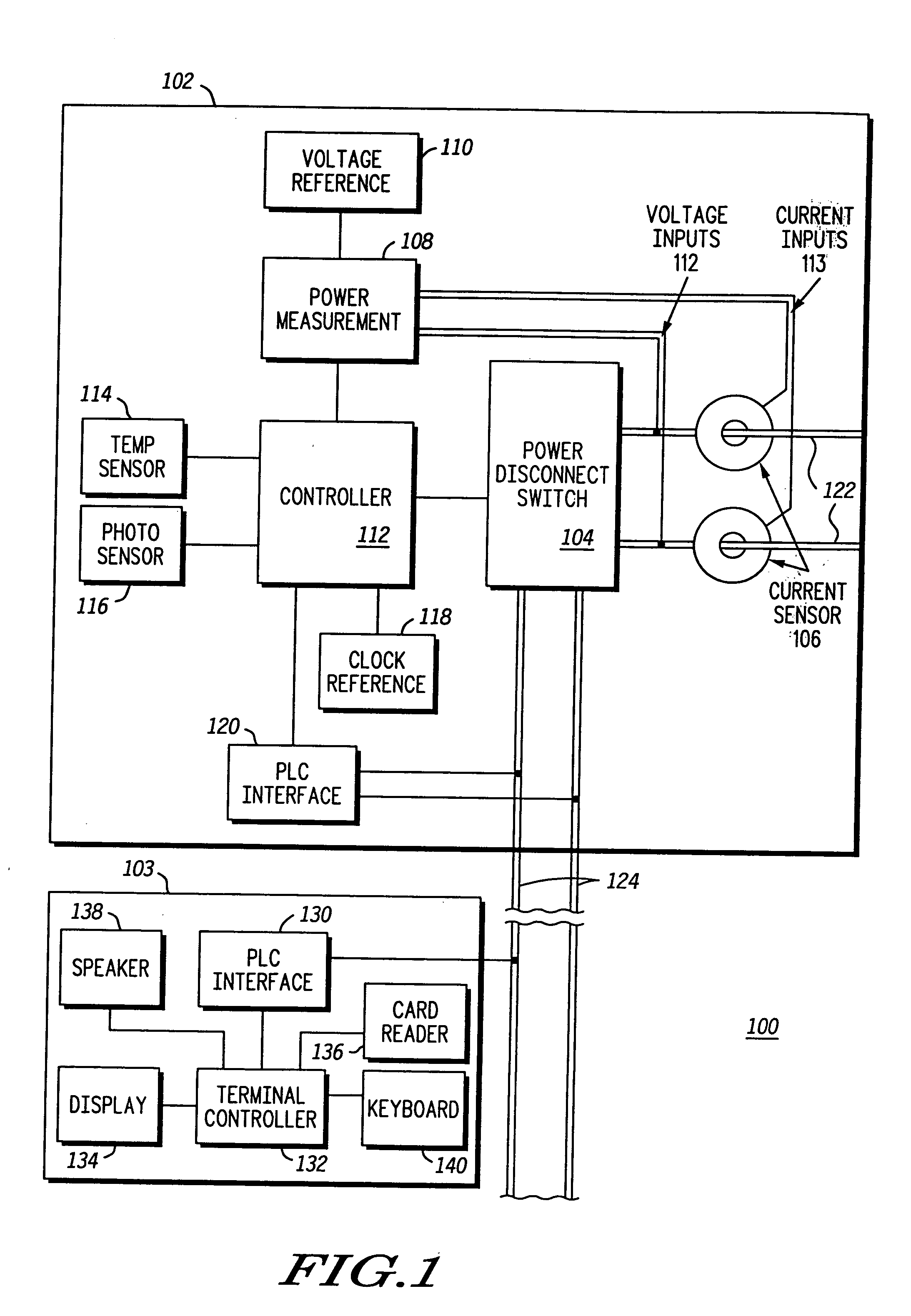 Electric power meter including a temperature sensor and controller