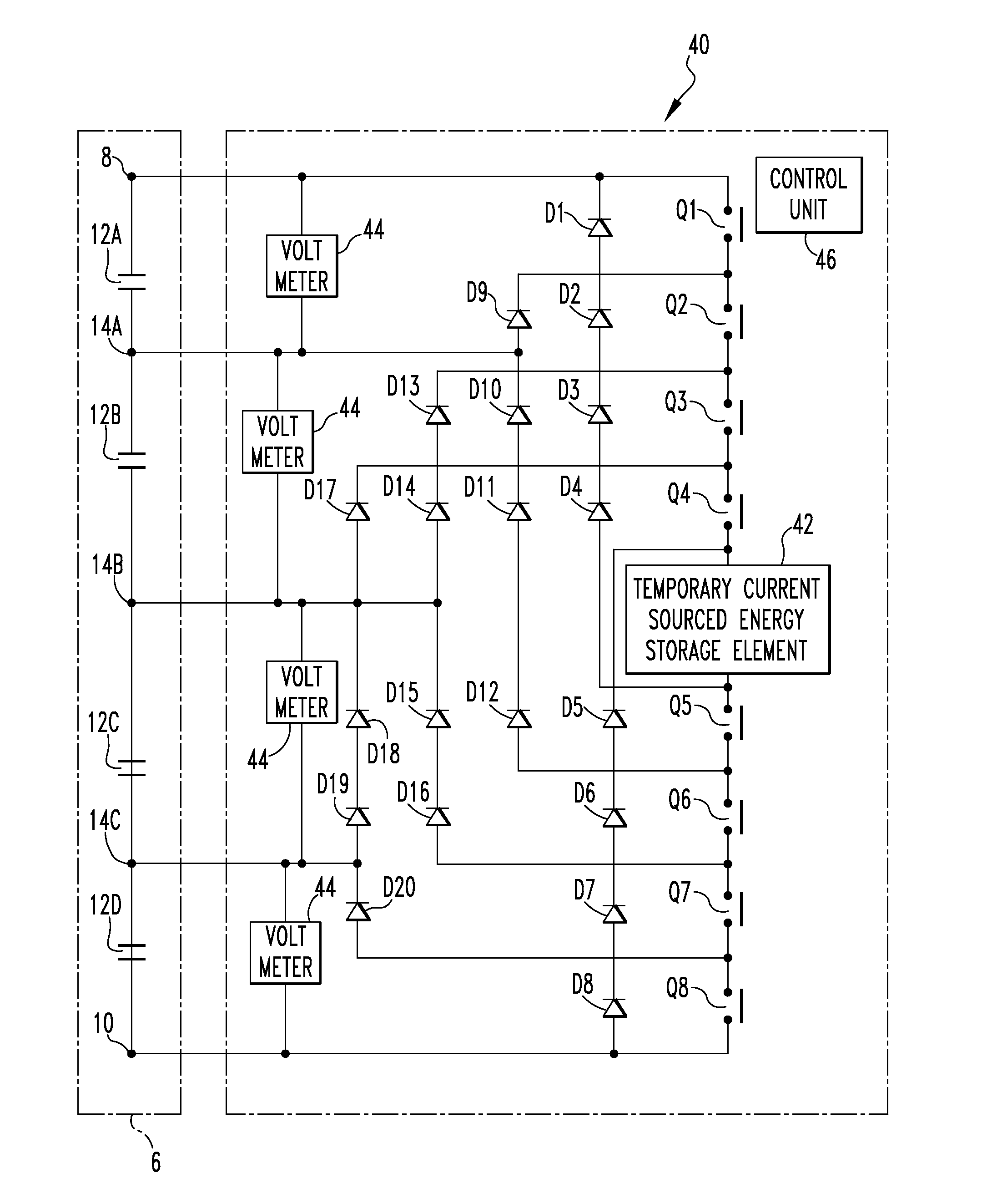 Capacitor balancing circuit and control method for an electronic device such as a multilevel power inverter