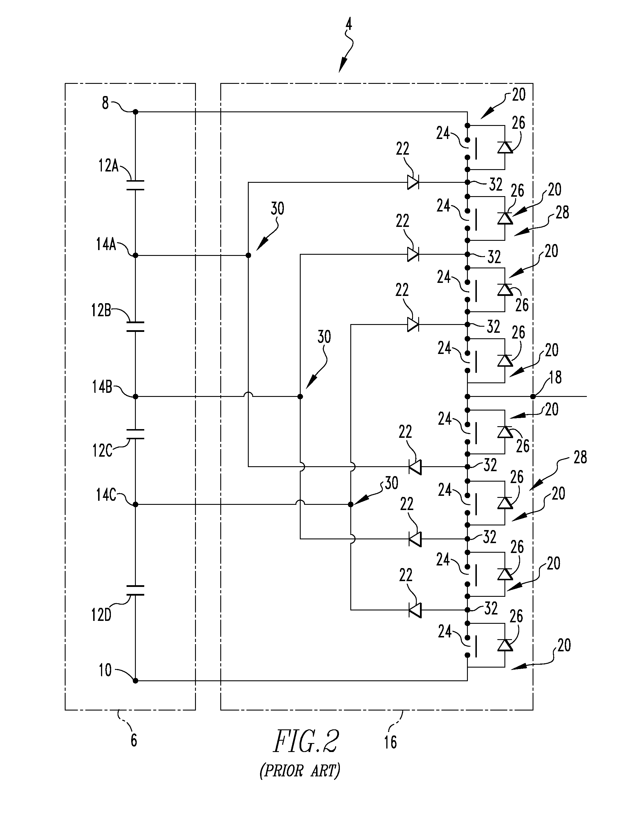 Capacitor balancing circuit and control method for an electronic device such as a multilevel power inverter