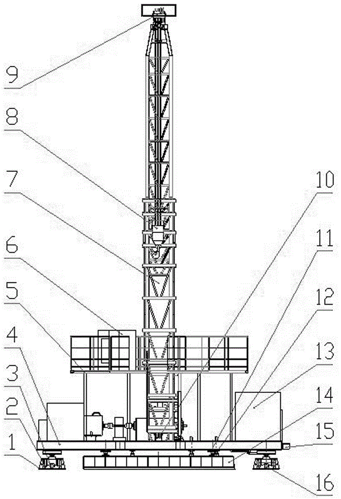 Stepping type self-balancing derrick workover rig