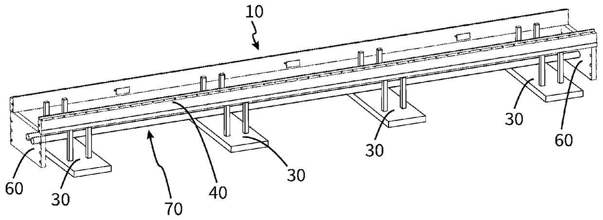 Support rail for a robot platform that is displaceable in a translatory manner, and displacement system and robot system having such a support rail