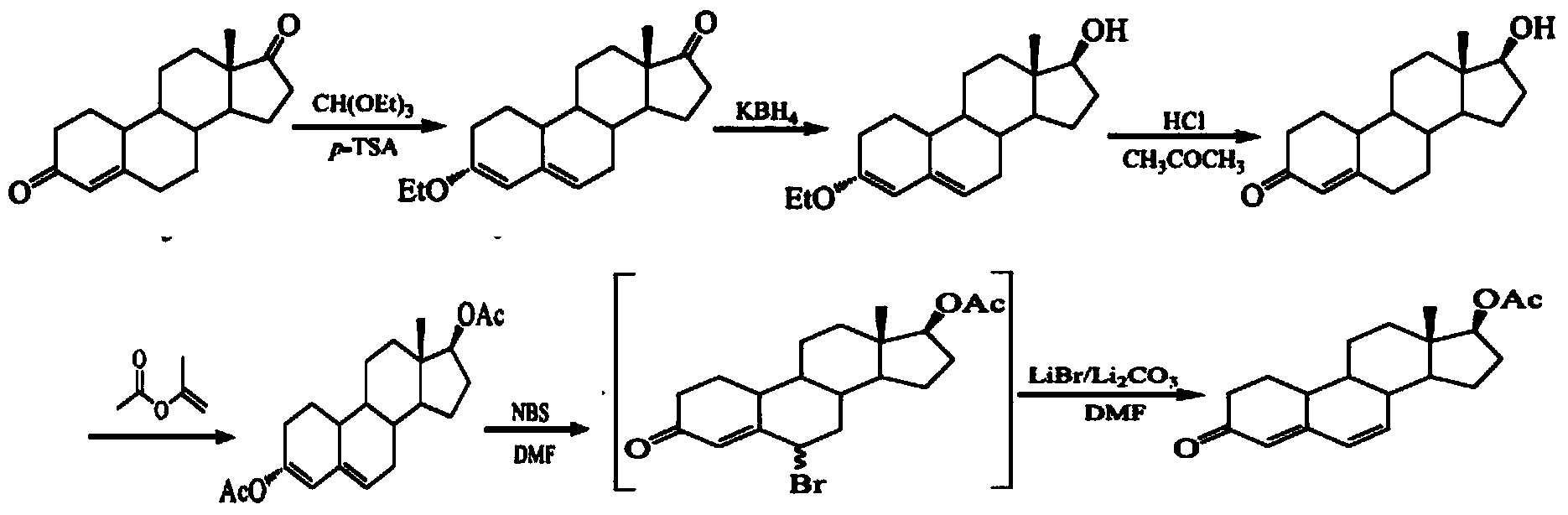 Process for synthesizing high-content dehydronandrolon acetate