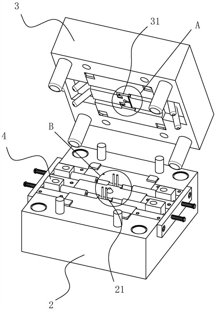 A molding die for a hinge connecting part of a display bracket