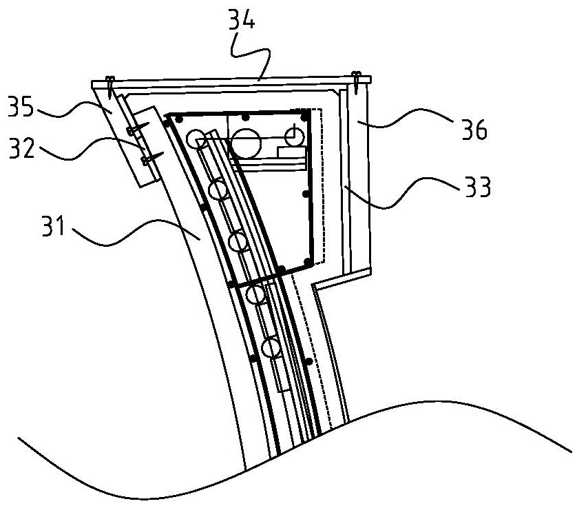 Cornice formwork support device, support and removal method on the track